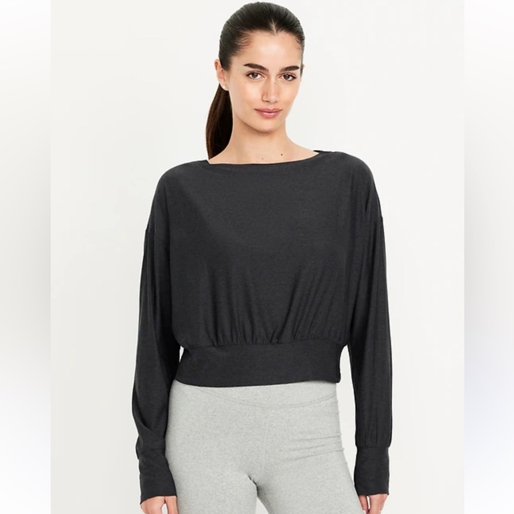 Old Navy Women's Charcoal Long Sleeve Cropped Top